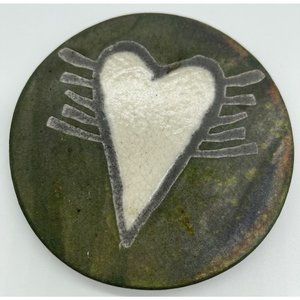 Winged Heart Coaster Raku Pottery, handmade, handsigned -